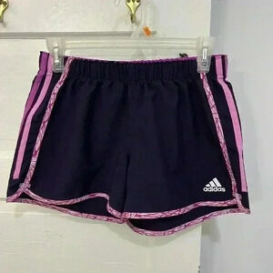 purple Adidas, running shorts with pink trim